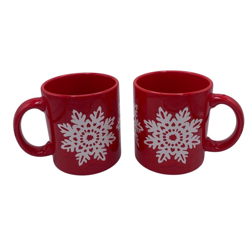 VTG Waechtersbach W Germany Red Snowflake Mugs Set of 2 Christmas Holiday Cups